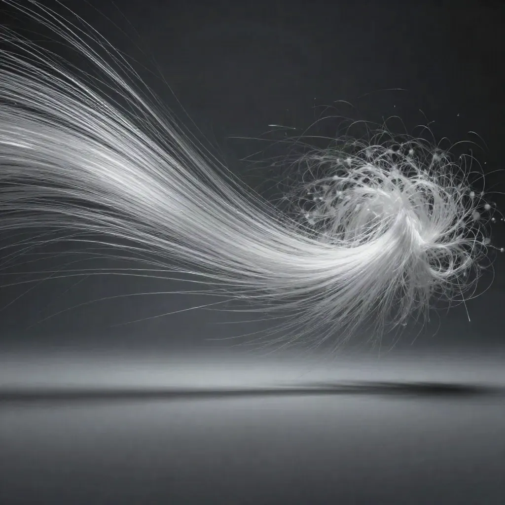 Silver particle streams bloom in dark space with a calm copy zone